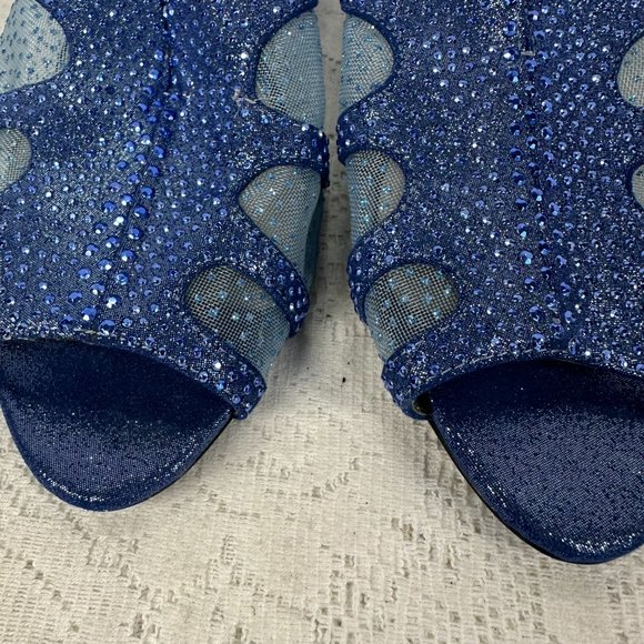 Proxy Navy Mesh and Sparkle Blue with silver Rhinestone, Slides, Block Heel, 9M - Picture 6 of 9